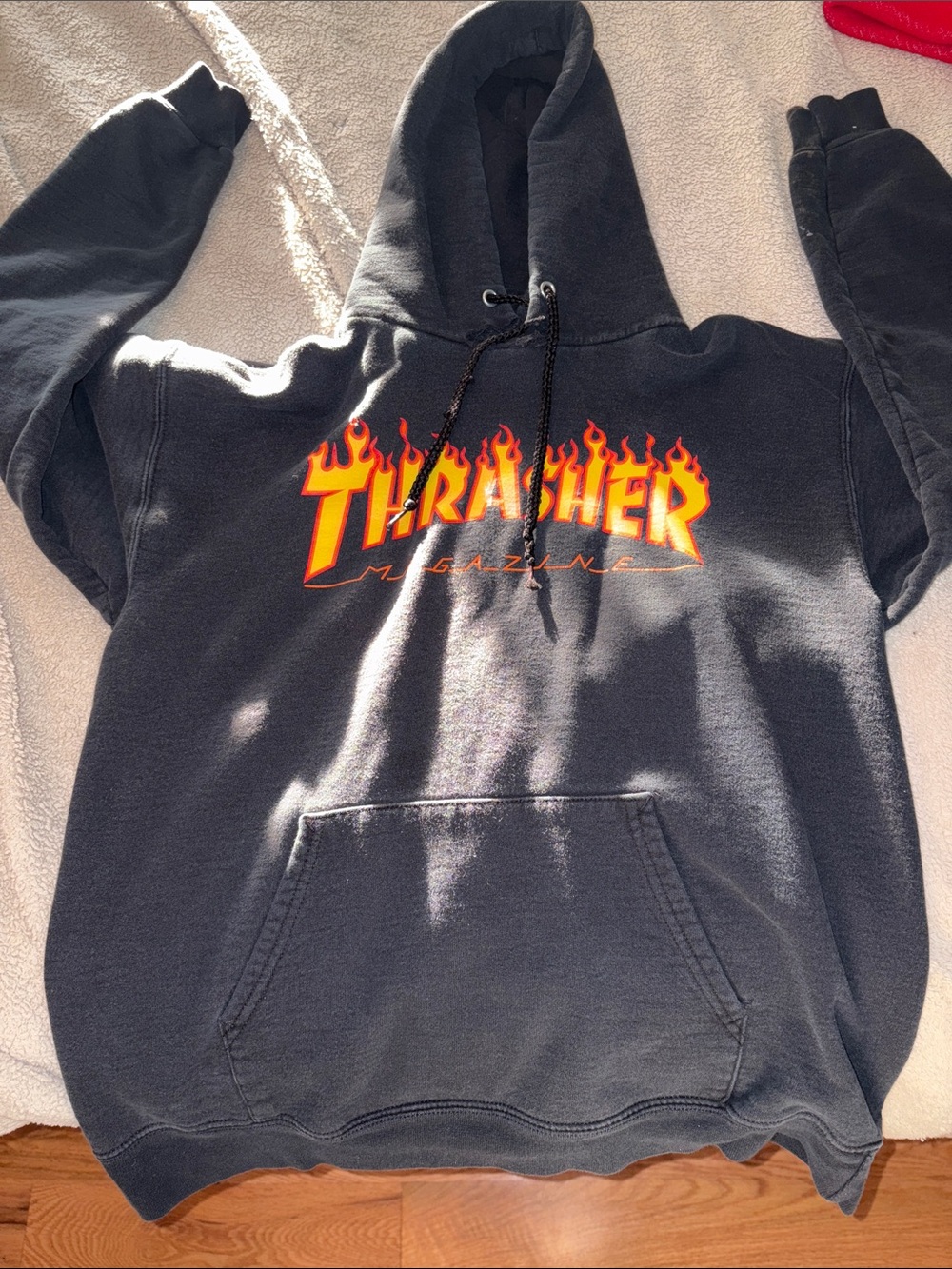 Thrasher Black Hoodie with Flame Logo